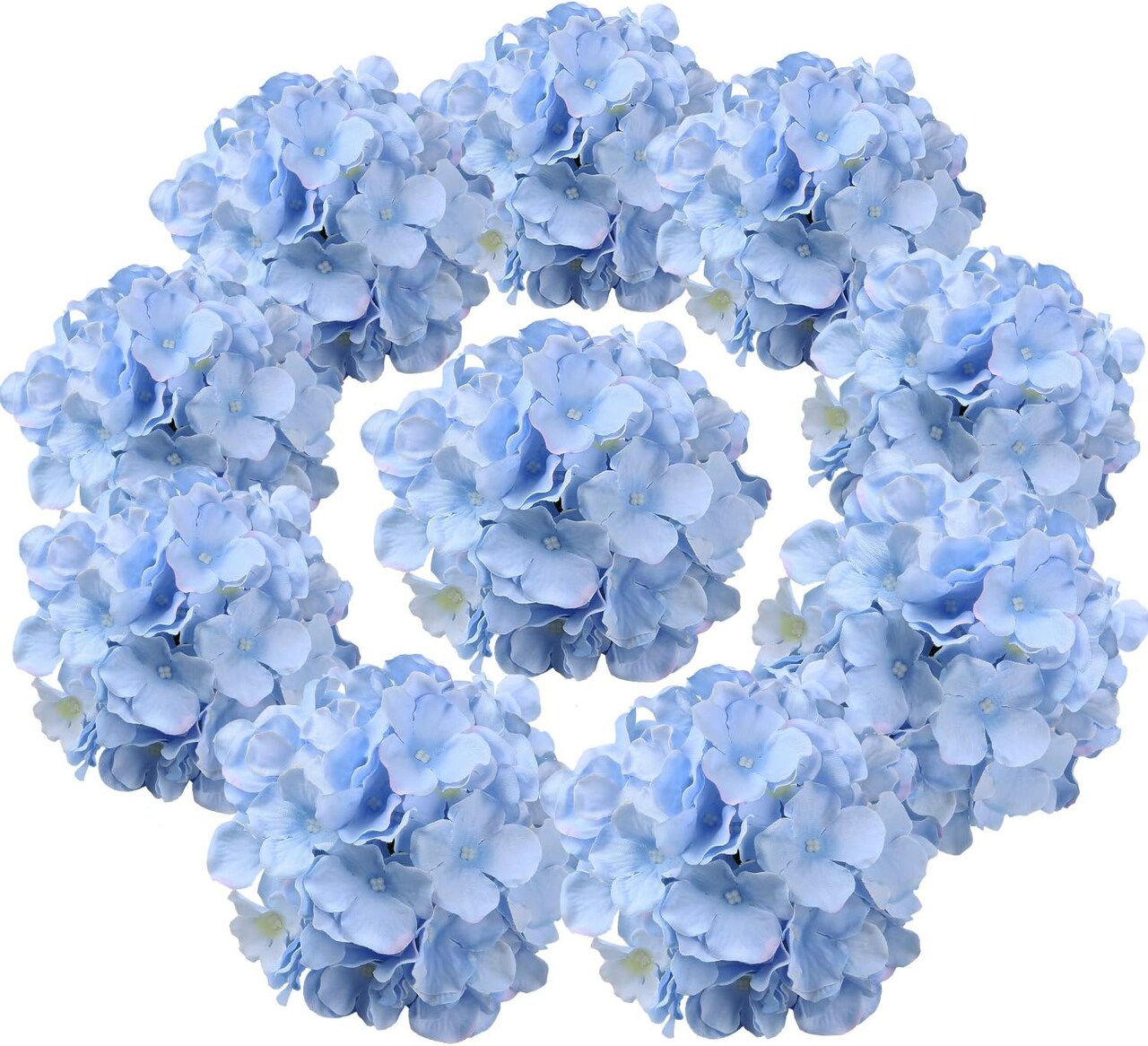 Spring Tabletop Decor – 10PCS Blue Silk Hydrangea Artificial Flower Heads with Stems for Home, Wedding & Party
